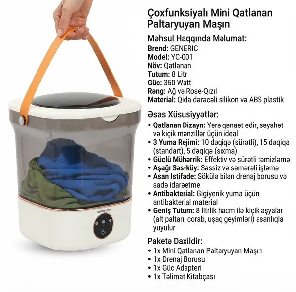 Generic YC-001 8 kq 1400 dövr/dəq ağ — paltaryuyan maşınlar