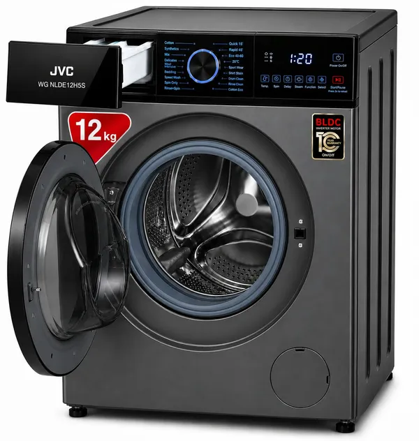 JVC WG-NLDE12H5S, Boz, 12 kq, 1600 dövr/dəq — стиральные машины