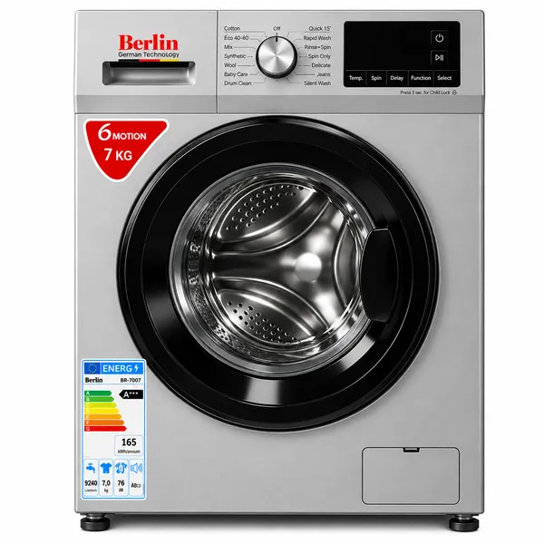 Berlin 70T1200S, Gümüşü, 7 kq, 1200 dövr/dəq — paltaryuyan maşınlar