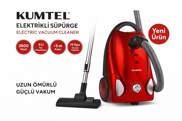 Adi tozsoran Kumtel 2800 vt gücü, 4 l toz kapasiteri, 5 metr kablo, 19 kpa güclü vakum - AA-770604 — tozsoranlar
