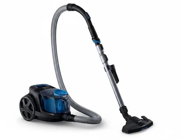 Philips Kahnzan 325, müasir dizaynlı, konteyner tipli, şəffaf toz toplama qabı, tənzimlənən metal boru, geniş başlıqlı fırça, qara və göy - Kahnzan09895 — tozsoranlar