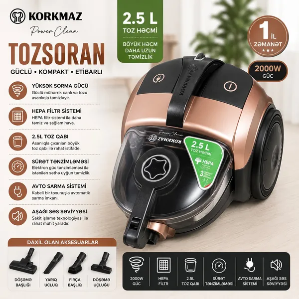Korkmaz Power Clean 2000 Vt — пылесосы