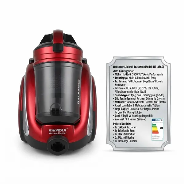 Hausberg HB-3560 3500 W quru siklon filtrli 5 l — пылесосы