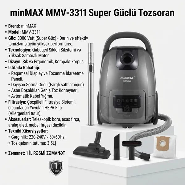 MinMax MMV-3311, 3200 Vt, konteyner, 3.5 L — пылесосы