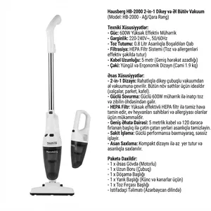 Vertikal tozsoran Hausberg HB-2000 simsiz quru 800 ml ağ-qara