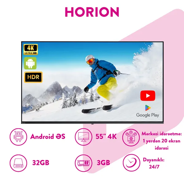 Horion PA6-249HR137 55 düym 4K+HDR Smart TV LCD (LED) — телевизоры
