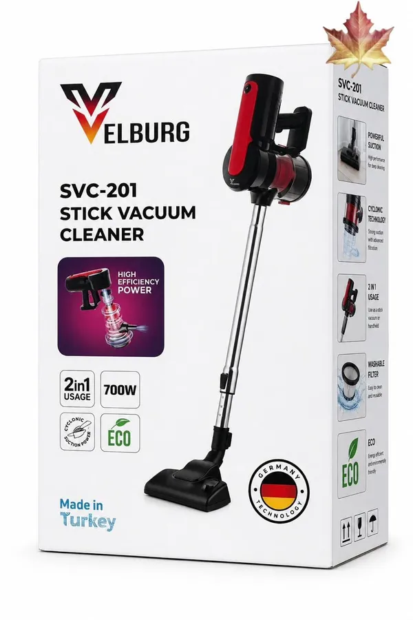 Vertikal tozsoran Velburg SVC-201, simsiz, quru, qara/qırmızı, 700 ml — tozsoranlar