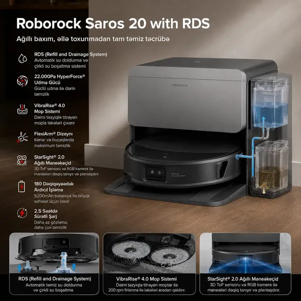 Robot-tozsoran Roborock Saros 20, qara — пылесосы