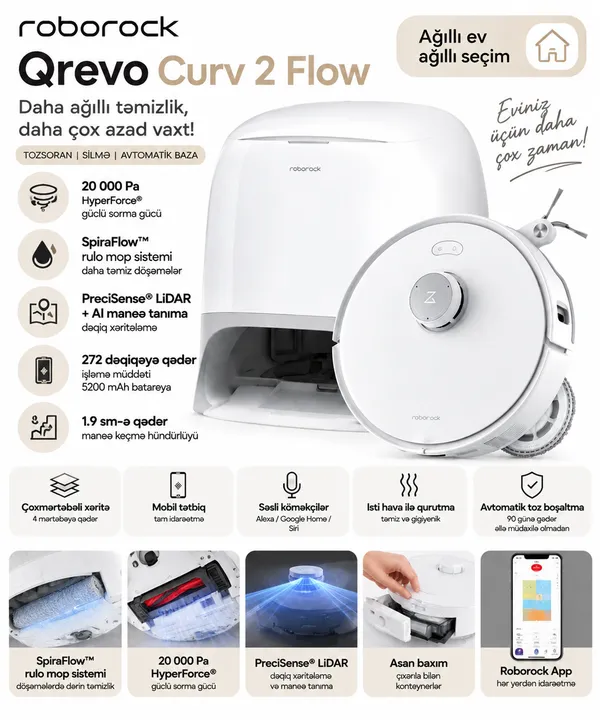 Roborock Qrevo Curv 2 Flow White Pro — пылесосы