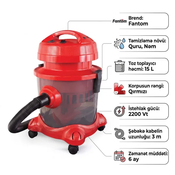 Sənaye tozsoranı Fantom 004-700 2200 W qırmızı — пылесосы