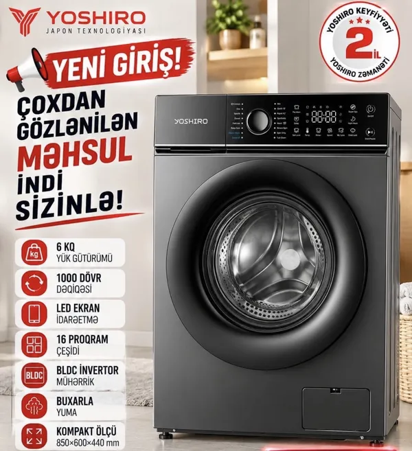 Yoshiro 6 kq 1000 dövr/dəq enerji sinfi A — стиральные машины