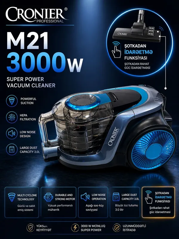 Cronier M21 Dry 3000 Vt konteyner+torba, 3 l — tozsoranlar