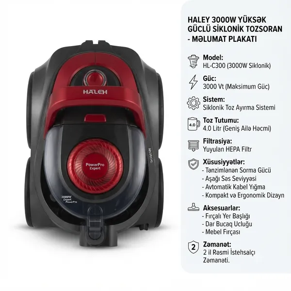 Haley HL-C300, 3000 Vt, Quru, Siklon filtri, 4 L — пылесосы